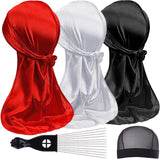 3PCS Silky Durags and 1 Wave Cap Pakcs for Men Waves, Satin Doo Rags for 360 540 720 Waves, Award 1 Afro Hair Pick, Ideal Gifts for Christmas and New year (Style-B)
