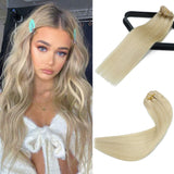 15In Clip in Hair Extensions Natural Human Hair Platinum Blonde Soft Silky Straight Hair Thickened 100% Remy Brazilian 8A Grade Human Hair Extensions 70g7pcs(15In#60)