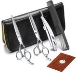 CCbeauty Professional Hair Cutting Scissors Barber Thinning Texturizing Hairdressing Shears, Hair Comb, Black Leather Case, Stainless Steel Haircut Shears Kit 6 inch For Men, Women