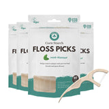 Happy Eco - Natural Dental Floss Picks (200count) - BPA Free, Vegan, Sustainable Flossers for Eco-Friendly Teeth Cleaning- Pack of 4 (200 Count Mint)
