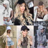 XBwig Hats With Hair Attached For Women Synthetic Wig Hat Long Wavy Adjustable Wave Hairpiece Black Baseball Cap With Hair Extensions With Magic Paste Bleach Blonde