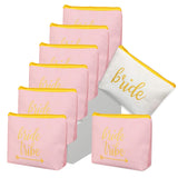 8 pieces Bridal Shower Makeup Bag Bride Tribe Canvas Cosmetic Makeup Bag Toiletry Pouch Gifts Bag for Bridesmaid Proposal Box Bachelorette Parties, Weddings and Bridal Showers (Color Set 1)