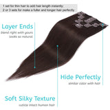S-noilite Clip in Hair Extensions Real Human Hair 8pcs 18 Clips 90g Full Head Clip on Human Hair Extension Soft Straight For Women (14 16 18Inch, 2 Dark Brown)