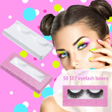 100 Pieces Empty Eyelash Case Set, 50 Empty Eyelash Boxes Lash Box Packaging Glitter Paper Eyelash Storage Box, 50 Empty Eyelash Boxes Tray False Eyelash Storage Box Packing Eyelash Lid Tray (Pink)