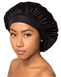 Beauty Town Luxury Wide Band Satin Bonnet Cap (Black) - 6 pack, Keeps in hair in place, comfortable, soft material, jumbo, moisturizer, coconut oil, built in moisturizer, shiny hair, premium quality, durable