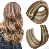 20 In Clip in Hair Extensions 70G Light Brown to Blonde Highlights 100% Remy Human Hair Extensions 7A Soft Silky Straight 7pcs 16clips for Women(20 Inch #6P613)