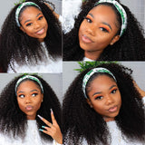 Headband Wig Deep Curly Human Hair Wig None Lace Front Wigs for Black Women Deep Wave Remy Hair Scarf Wig Machine Made Wigs Natural Color 150% Density 20 inch headband wig