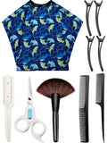 11 Pieces Kids Haircut Set, Kids Haircut Cape Children Hairdressing Apron Kid Haircut Scissor Neck Duster Brush 3 Pieces Hair Cutting Combs and 5 Pieces Hair Clips for Kids