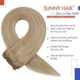 Sunny Weft Hair Extensions Human Hair Honey Blonde Fading to Bleach Blonde 20 Inch Brazilian Hair Extensions for Woman 100g