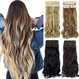 Clip in Hair Extensions 3Pcs 8Clips Curly Wavy Thick Full Head Double Weft Clip on Synthetic Hair Extension Wavy Hairpieces for Women Light Chestnut Brown 18"-24"