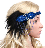 BABEYOND 1920s Flapper Headband 20s Great Gatsby Headpiece Black Feather Headband 1920s Flapper Gatsby Hair Accessories (Blue)