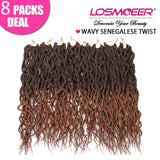 18 Inch Wavy Senegalese Twist Crochet Braids Hair 8 Packs Pre-looped Twist Braids Goddess Senegal Twist Braiding Hair with Curly Ends (T1B/30#,14Strands/Pack)