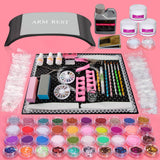 42 in 1 Acrylic Nail Kit Acrylic Powder Liquid Glitter Nail Kit Nail Art Brush French Nails Tips Silicone Hand Pillow and Manicure Table Mat