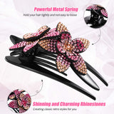 4 Pieces Rhinestone Double Flower Hair Clip Rhinestone Crystal Flower Hairpin Barrettes Glitter Crystal Hair Comb Claw for Women Girls Thick Long Hair (4.33 x 2.24 Inch)