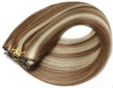 20 In Clip in Hair Extensions 70G Light Brown to Blonde Highlights 100% Remy Human Hair Extensions 7A Soft Silky Straight 7pcs 16clips for Women(20 Inch #6P613)