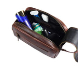 10" Premium Leather Toiletry Travel Pouch With Waterproof Lining | King-Size Handcrafted Vintage Dopp Kit By Aaron Leather Goods (Walnut - Dual Zipper)