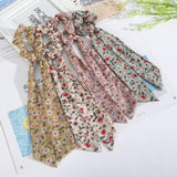 Chiffon Hair Scarf Ponytail Holder - 4PCS Hair Scrunchies for Hair Floral Hair Band Scarves Ponytail Holder for Women Girls (Blue+Pink+Beige+Yellow)