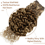 12 Inch Curly Clip in Hair Extensions Human Hair Brown Highlights Blonde Natural Wave Hair 100g 7Pcs Clip in Hair Extensions wavy