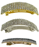 Set of 3 Bar Barrettes Gold Tone Silver Tone Black and White Stones 0004-2gs-NM2blkGold