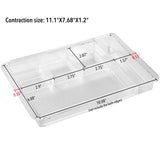 Oubonun Expandable Drawer Organizer 11.1” to 19.2” Wide Adjustable Makeup Organizer (4 Packs), Clear Plastic Storage Trays with 6 Compartments for Bathroom, Bedroom and Desk Drawers