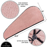 Microfiber Hair Towel for Women - Drying Twist Wrap for Curly, Long, Thin or Short Hair - Ultra Absorbent Anti Frizz Turban for Sleeping and Showering - 2 Pack plus Soft Headband - (Ivory/Pink)