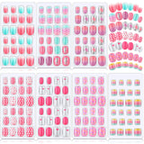 168 Pieces Girls Press on Nails 7 Days Fake Nails Artificial Nail Tips Children Full Cover Short False Fingernails for Girls Kids Gift Nail Art Decoration, 7 Boxes (Dark Pink Theme)