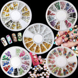 Nail Art Tools Decoration Manicure Kit Set 48 Sheet Water Nail Decals Stickers,5 Boxes Nail Beads Rhinestones Stone Gold Metal Studs,5 Nail File Sticks,5 Dotting Pen,Stamping Sponge Pusher