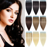 DILUSILK Tape in Hair Extensions Human Hair 100% Remy Hair 20pcs 50g Seamless Skin Weft 22 inch #60 Platinum Blonde