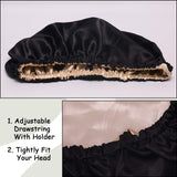 Satin Bonnet Sleep Bonnet Cap, 3 Pcs Double Layer Reversible Adjustable Satin Cap for Sleeping Hair Bonnet