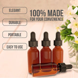 4 Pack Essential Oil Bottles - Round Boston Empty Refillable Amber Bottle with Glass Dropper [ Free Stainless Steel Funnel ] for Liquid Aromatherapy Fragrance Lot - (1/3 oz) 10ml