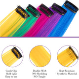 36 PCS Colored Clip in Hair Extensions 22'' Colorful Straight Rainbow Hair Extensions Clip in for Women and Kids Multi-Colors Party Highlights Streak Synthetic Hairpieces 1 Steel Comb for Free