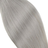 Vivien Clip in Hair Extensions Human Hair, 18 inch Grey Blonde Clip in Remy Hair Extensions 120g 7pcs, Double Weft Full Head Hair Extensions Clip in Human Hair