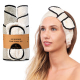 LUXERIS Microfiber Hair Towel for Women - Drying Twist Wrap for Curly, Long, Thin or Short Hair – Ultra Absorbent Anti Frizz Turban for Sleeping and Showering 2 Pack Plus Soft Headband(Ivory/Grey)