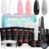 Polygel Nail Kit with LED Lamp, Slip Solution and Glitter, Clear, Black, White Polygel Kit - Polygel Nail All-in-One Manicure Kit
