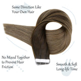 Easyouth Tape in Hair Extensions Human Hair Brown Balayage Tape in Extensions Brown and Light Brown Ombre Hair Color Tape in Skin Weft Soft Silky Straight Hair Tape on Extensions 20 Inch 50g
