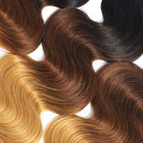 Misoun Ombre Brazilian Virgin Hair Body Wave Ombre Human hair 3 Tone T1B/4/27 Color, One Bundle Pc Weave Ombre Brazilian Hair Extension Weft (T1B/4/27,18Inch)