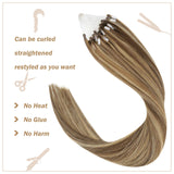 Easyouth Micro Ring Hair Extensions Human Hair Remy Hair Extensions Micro Loop Short Human Hair Micro Beads Extensions Dark Brown Mix Strawberry Blonde 40g 0.8/strand 12 Inch