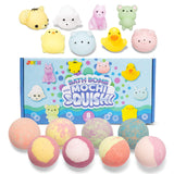 Bath Bombs for Kids with Mochi Squishy, 8 Pack Bubble Bath Bombs with Surprise Toy Inside, Natural Essential Oil SPA Bath Fizzies Set, Kids Safe Birthday Gift for Boys and Girls