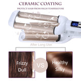 Ceramic Hair Crimper Iron Hair Waver 3 Barrel Hair Crimping Iron 0.6 inch / 16mm Perm Instant Curls Ceramic Hair Curling Iron,Valentines Mothers Day Gifts for Women (Small Curls)