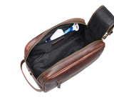 10" Premium Leather Toiletry Travel Pouch With Waterproof Lining | King-Size Handcrafted Vintage Dopp Kit By Aaron Leather Goods (Walnut - Dual Zipper)