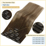 Human Hair Clip Hair Extensions, Balayage Hair Clip in Double Weft Hair Extensions with 7pcs Invisible Clips Full Head on Hair Extensions Clip in Remy Hair 16in 7pcs 100g
