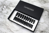Impressed Luxury Press on Nails 24 pcs Long Fake Coffin Nail Tips Matte Black Rhinestone Design False Nails with Adhesive Nail Glue Tabs (Matte black)