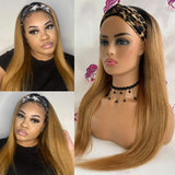 Headband Wig 1b/27 Human Hair Ombre Wigs Straight 14 Inch Brazilian Virgin Real Hair Strawberry Blonde Headband Wig 150% Density None Lace Front Wigs for Black Women