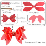 AOUXSEEM Faux Leather Hair Bows DIY Making Kit with Pre Cut Pieces and Hair Clips,Make Fashionable Shiny Hair Clips for Girls Lady Woman Baby (Medium,3 Layers Bow Ties,24 Set)