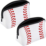 2 Pieces Baseball Print Makeup Bag Softball Travel Cosmetic Pouch Bag Waterproof Neoprene Bag with Zipper for Women, Girls, Travel, Teamates (White)