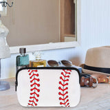 2 Pieces Baseball Print Makeup Bag Softball Travel Cosmetic Pouch Bag Waterproof Neoprene Bag with Zipper for Women, Girls, Travel, Teamates (White)