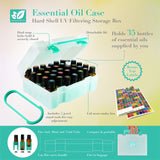 Essential Oil Case – Hard Cover Storage Box Travel Organizer Protects 35 Bottles from Leaks and breakage – Fits most 5ml, 10ml and 15ml Bottles, 200 Oil Cap Labels included