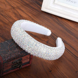 AWAYTR Velvet Padded Rhinestone Baroque Headband - Large Padded Cloth Races Goth Wedding Headpiece for Women (White - Colored Diamonds)