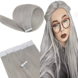 JoYoung Real Hair Extensions Tape in Grey Human Hair 14inch Grey Tape in Hair Extensions Human Hair Remy Real Tape in Gray Hair Extensions 20pcs 50g