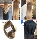 24" Thick Long Straight Wavy Clip in on Ombre Half Head Wig No Front Parting (24" Straight-Light brown to sandy blonde)